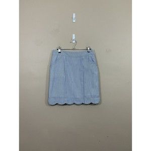 J Peterman Womens Seersucker Mini Skirt 0 Blue White Striped Coastal Preppy